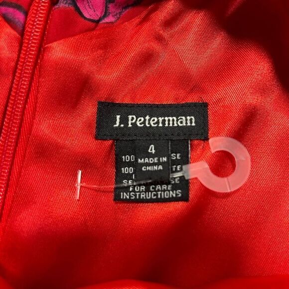 J Peterman Red Floral V Neck Sleeveless Midi Dress Women’s Size 4 - Picture 13 of 15